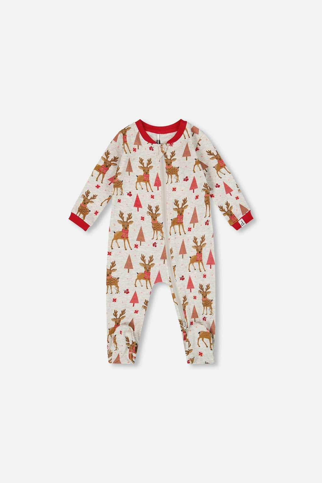 One-Piece Organic Cotton Pajama Beige Girly Reindeer Print