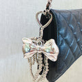 Silver Cascade Bow Charm Bag Charm – Metallic Bow with Beaded Tassels & Bow Loop